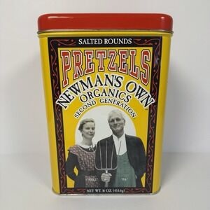 Vintage Newman's Own Organics‎ Pretzels Tin Nostalgic Collectible Prop RARE 1990